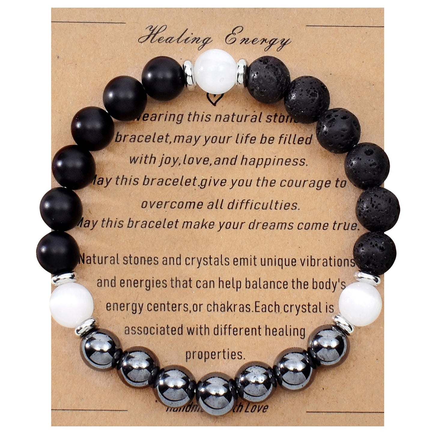 Ayriwoyi Protection Bracelet Black Onyx Agate Bracelet Healing Crystal Stone Beaded Bracelet Selenite Hematite Anxiety Bracelet for women Stretch Bracelets