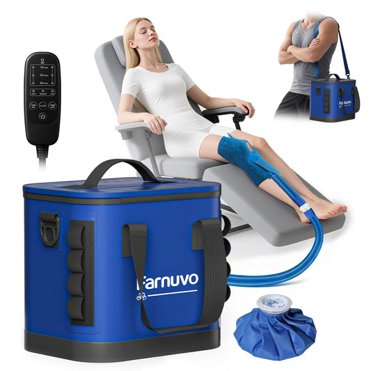 Farnuvo Cold Therapy Machine for Knee Replacement - Portable Ice Machine with Timer, 12Hrs Cooling, 3 Speeds for Pain Relief (Blue)- Ice Therapy Knee/Joints/Ankle/Muscle/Shoulder