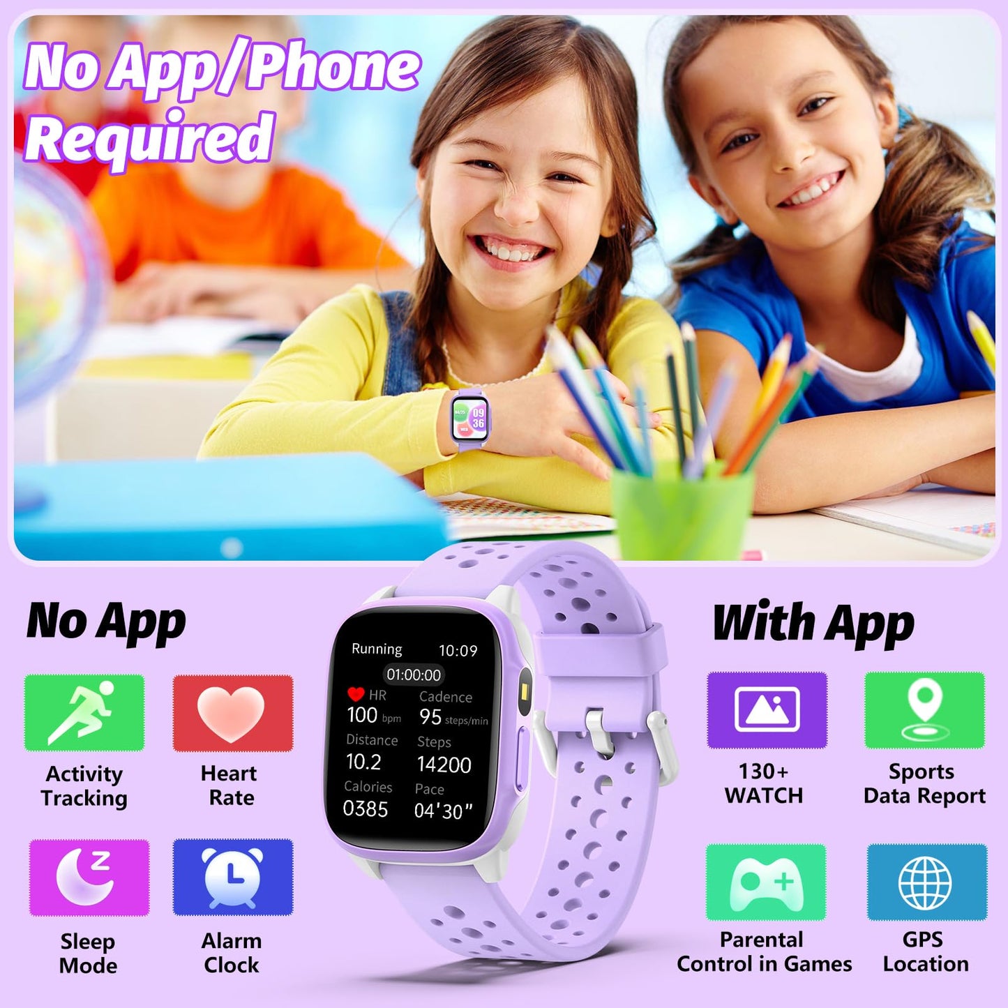 meoonley Kids Watch with 140 Sports Modes, 1.5" Kids Fitness Tracker, Girls Smart Watch, No APP/Phone Required, Sleep Monitor, Heart Rate, Puzzle Games, IP68 Waterproof,Gifts for Girls Teens Aged 6-15