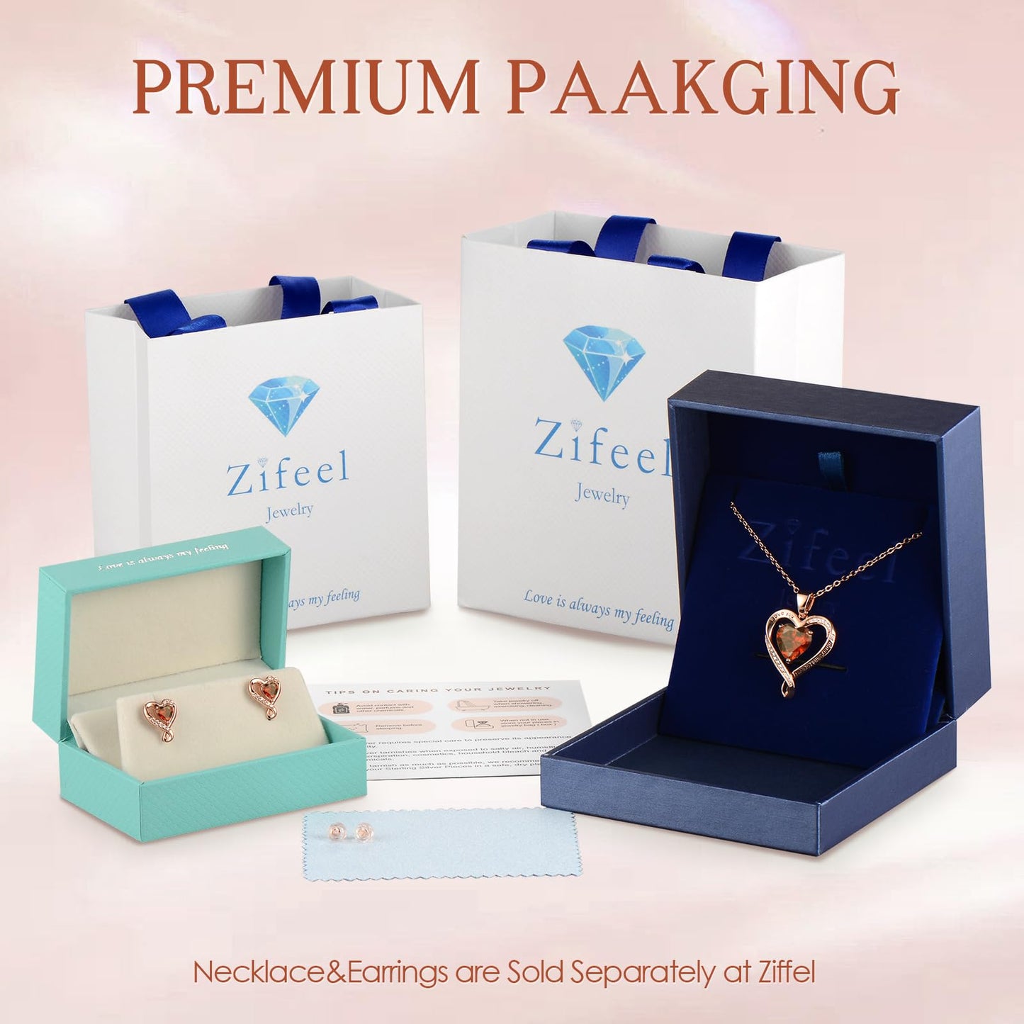 Zifeel Earrings for Women,Rose Gold Birthstone Heart Studs Earring for Girlfriend Wife, Anniversary Birthday Christmas Valentines Mothers Day Gifts Jewelry for Women Wife Her Mom