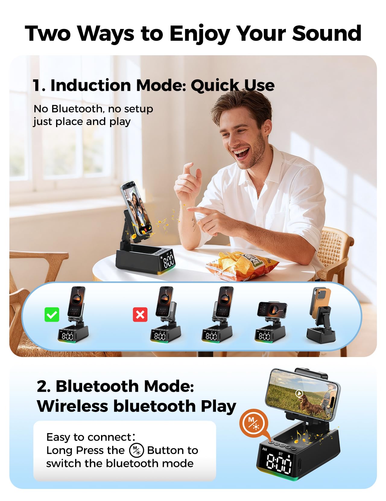 Bluetooth Speaker Birthday Gift for Men:Induction Cell Phone Stand HD Sound Gifts For Mother 2026 Teacher Appreciation,Anti-Slip Phone Holder Kitchen Gadget Women Mom Wife,Dad Husband Boyfriend(Black)