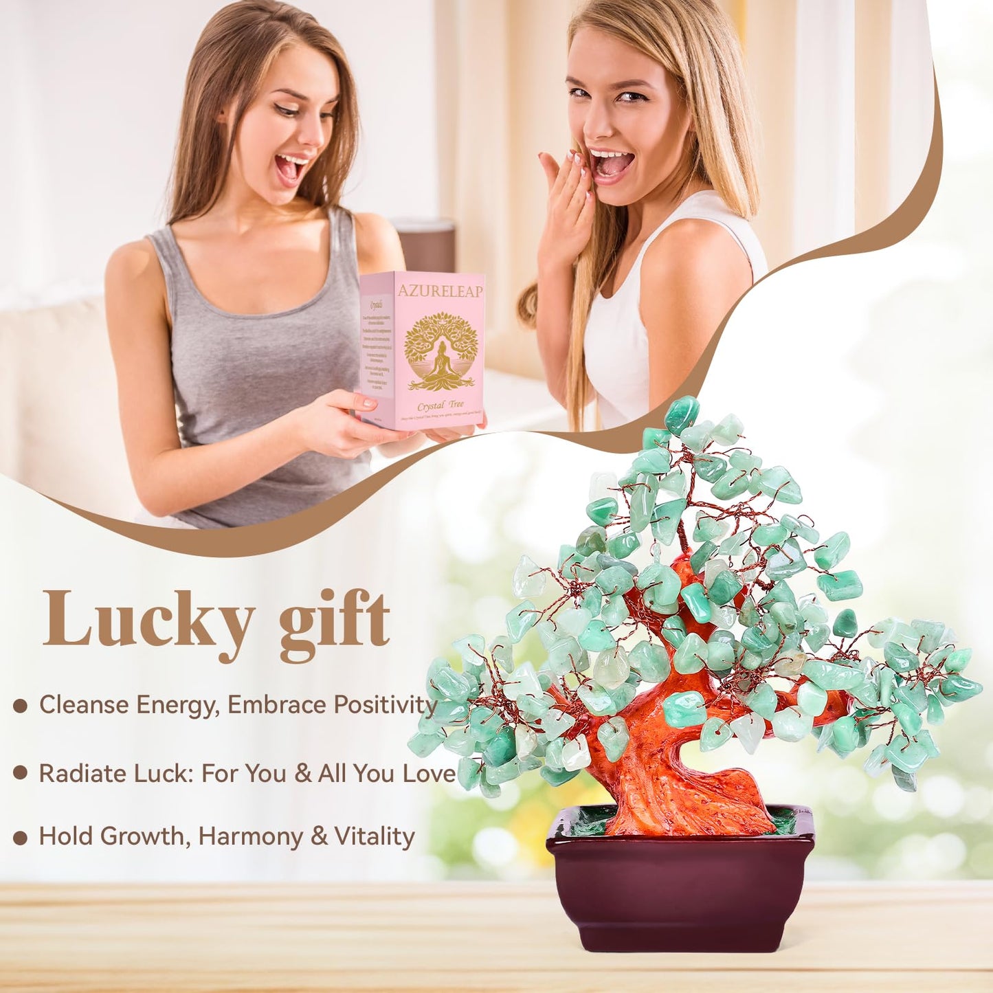 AzureLeap Feng Shui Quartz Crystal Money Tree Bonsai Style Decoration for Luck and Wealth (Green)