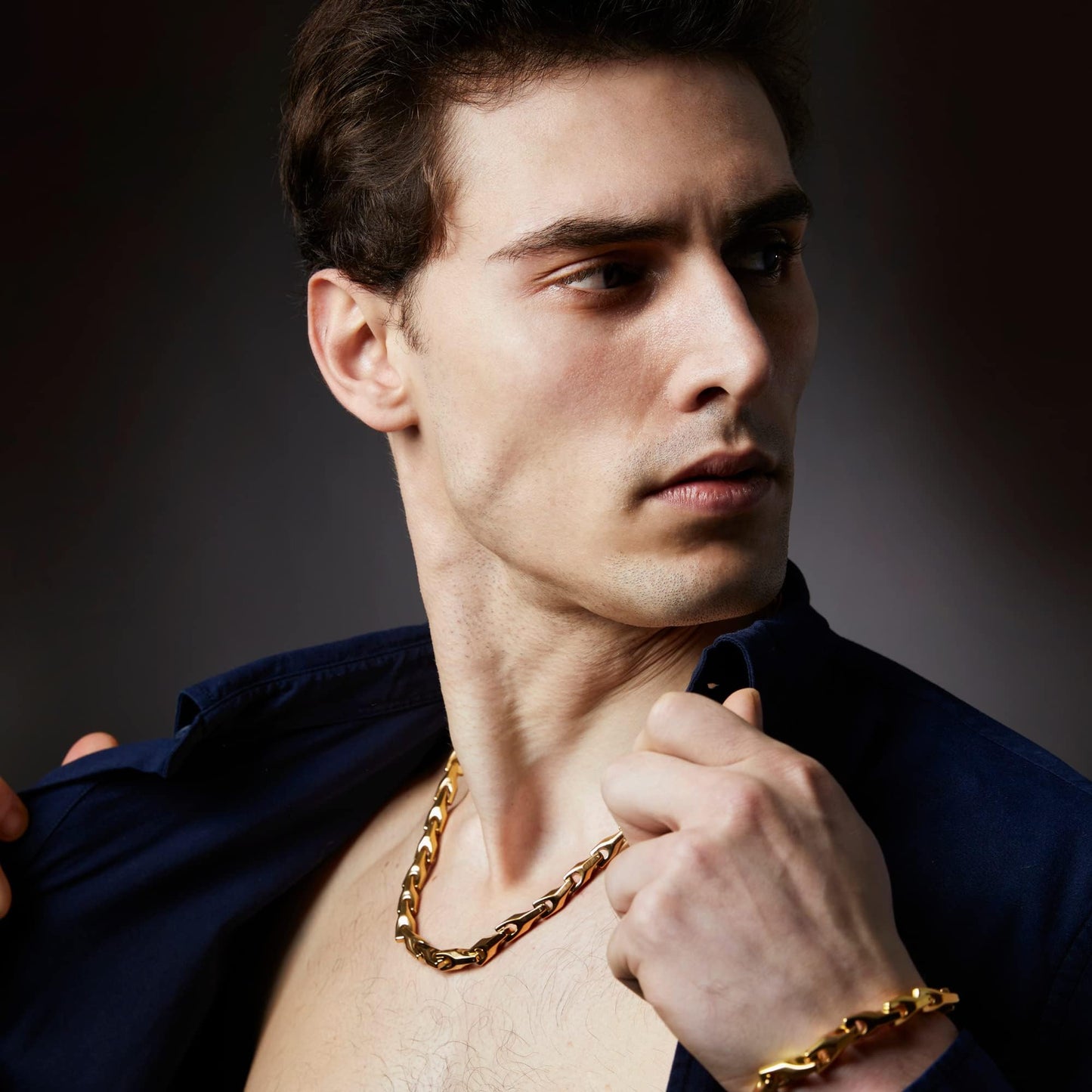 Urban Jewelry Astro Snake Bracelet & Necklace Set 18K Gold Plated/Stainless steel Men's Heavy Weight Tungsten Carbide Base Link Necklace Chain