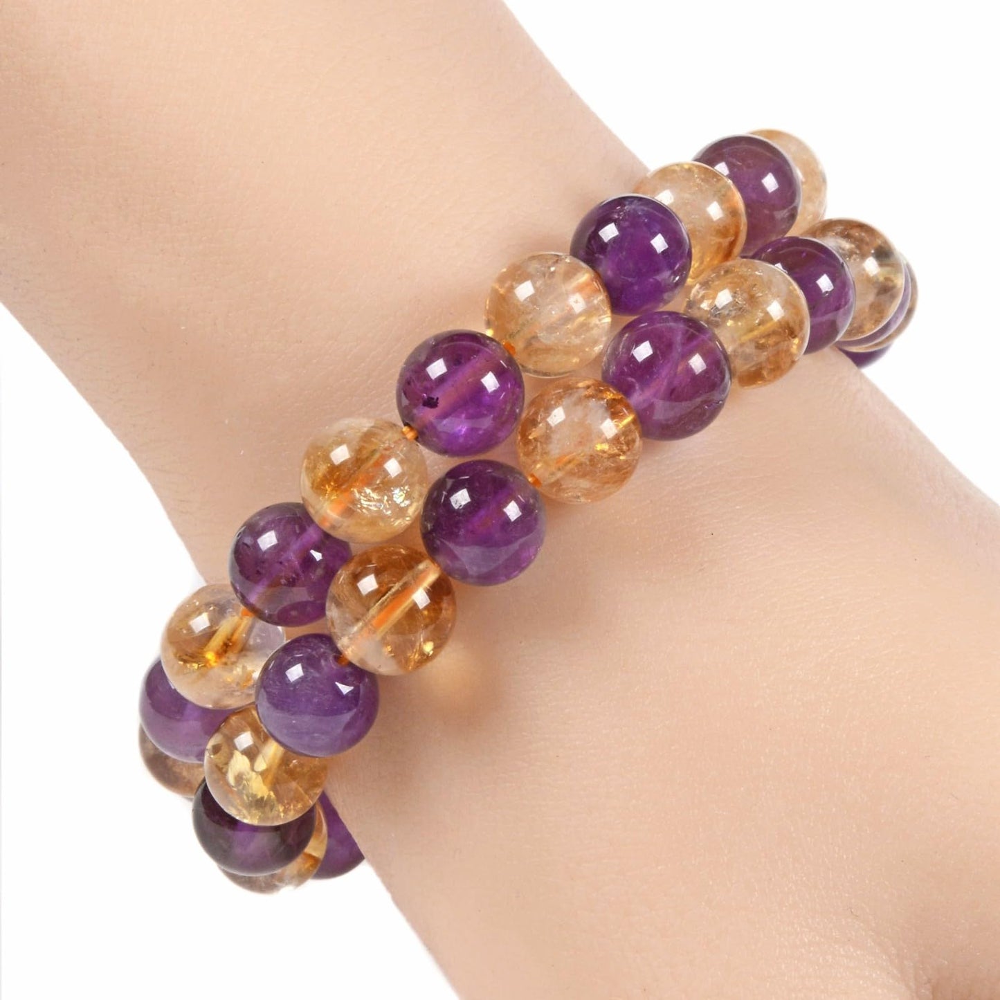 Justinstones Amethyst Citrine 8mm Round Beads Stretch Bracelet 7 Inch Unisex