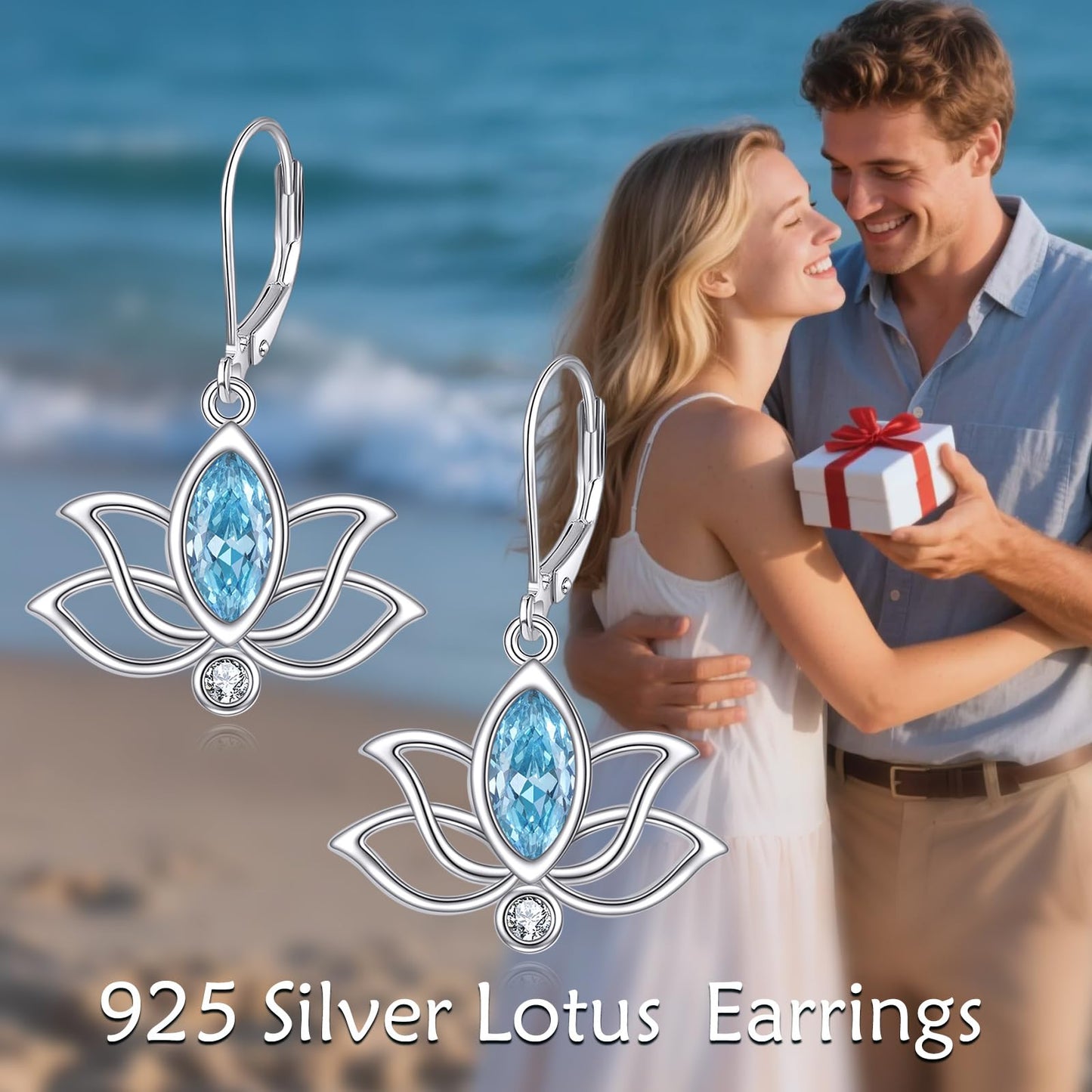YFN Lotus Flower Earrings Sterling Silver Birthstone Lotus Leverback Dangle Drop Earrings Jewelry Gifts for Women (C. Mar)