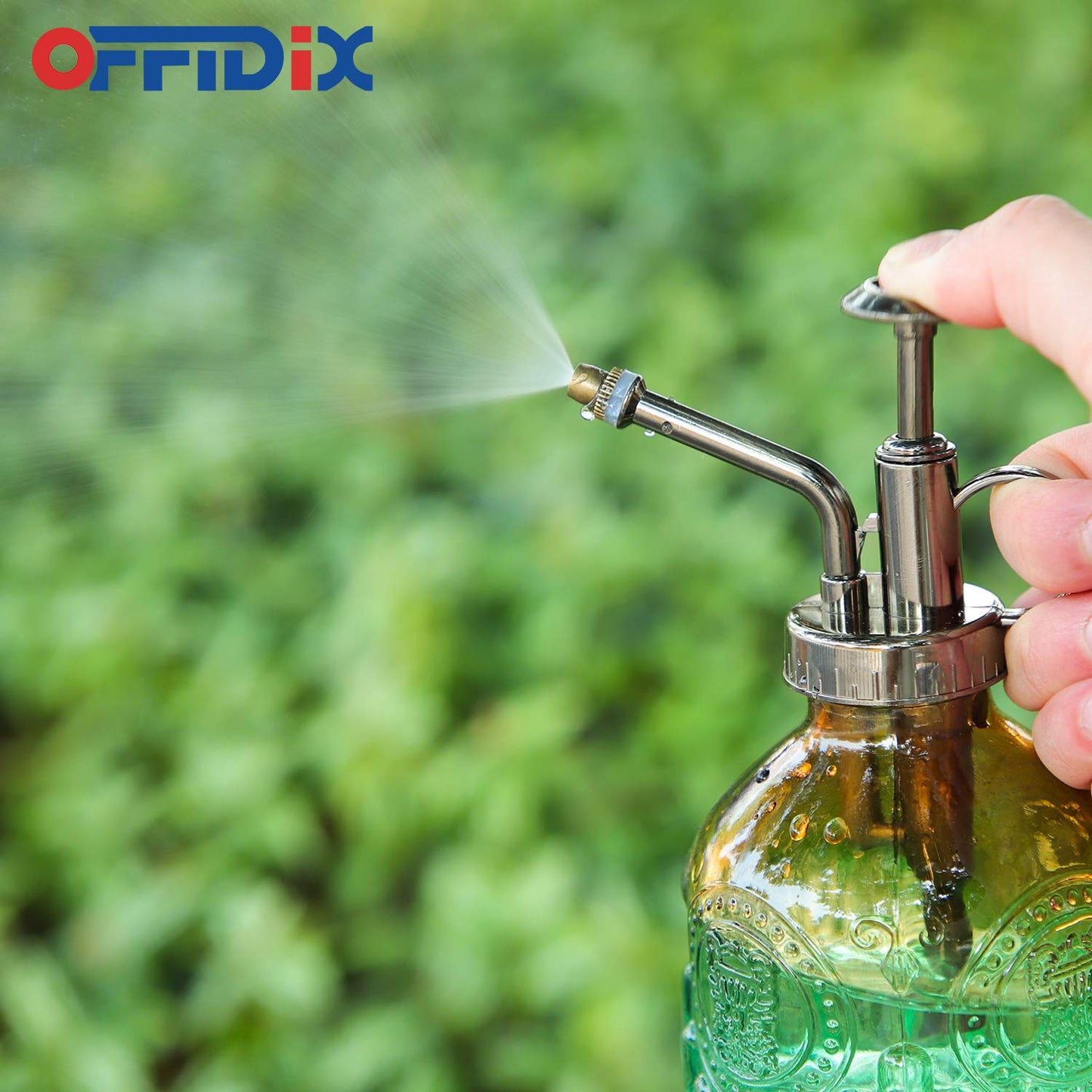 OFFIDIX Glass Plant Mister Spray Bottle, Vintage Spritzer, Succulent Watering Bottle with Bronze Plastic Top Pump, Small Sprayer Mister for Garden and Indoor Plants