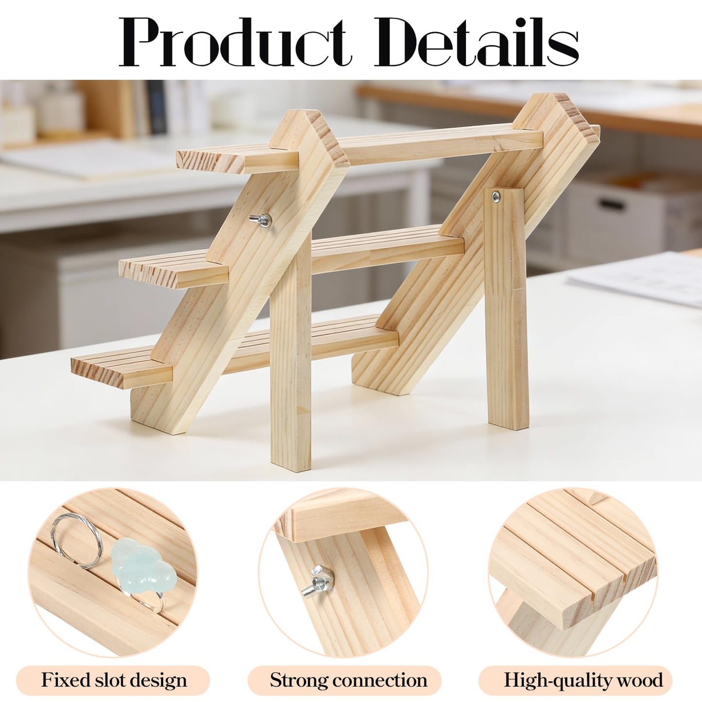 HANLANXUE 3 Tier Wooden Display Stand, 2 Pack Earring Display Stands For Selling Detachable Wood Tiered Jewelry Card Show Stand for Jewelry Cupcake Party Home Photo Outdoor Stalls