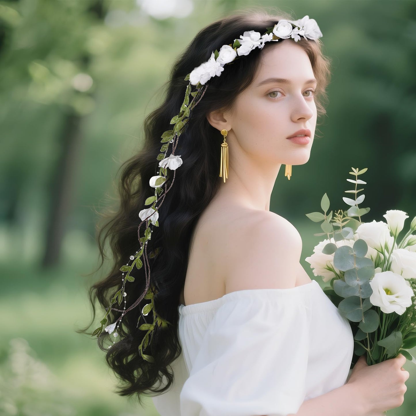 Sucrain Flower Headpiece for Women, Fairy Floral Headband Flower Crown Hair Accessories for Wedding Princess Renaissance Cosplay