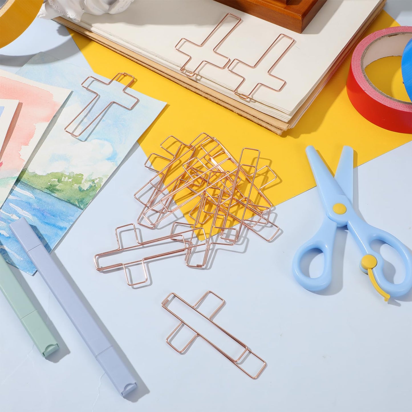 Tenceur 50 Pcs Large Cross Paper Clips Jumbo Funny Cute Paperclips Bookmarks Stationary Clips Marking Paper Clamps Journaling Bible Study Supplies Accessories for Office (Rose Gold,Electroplate)