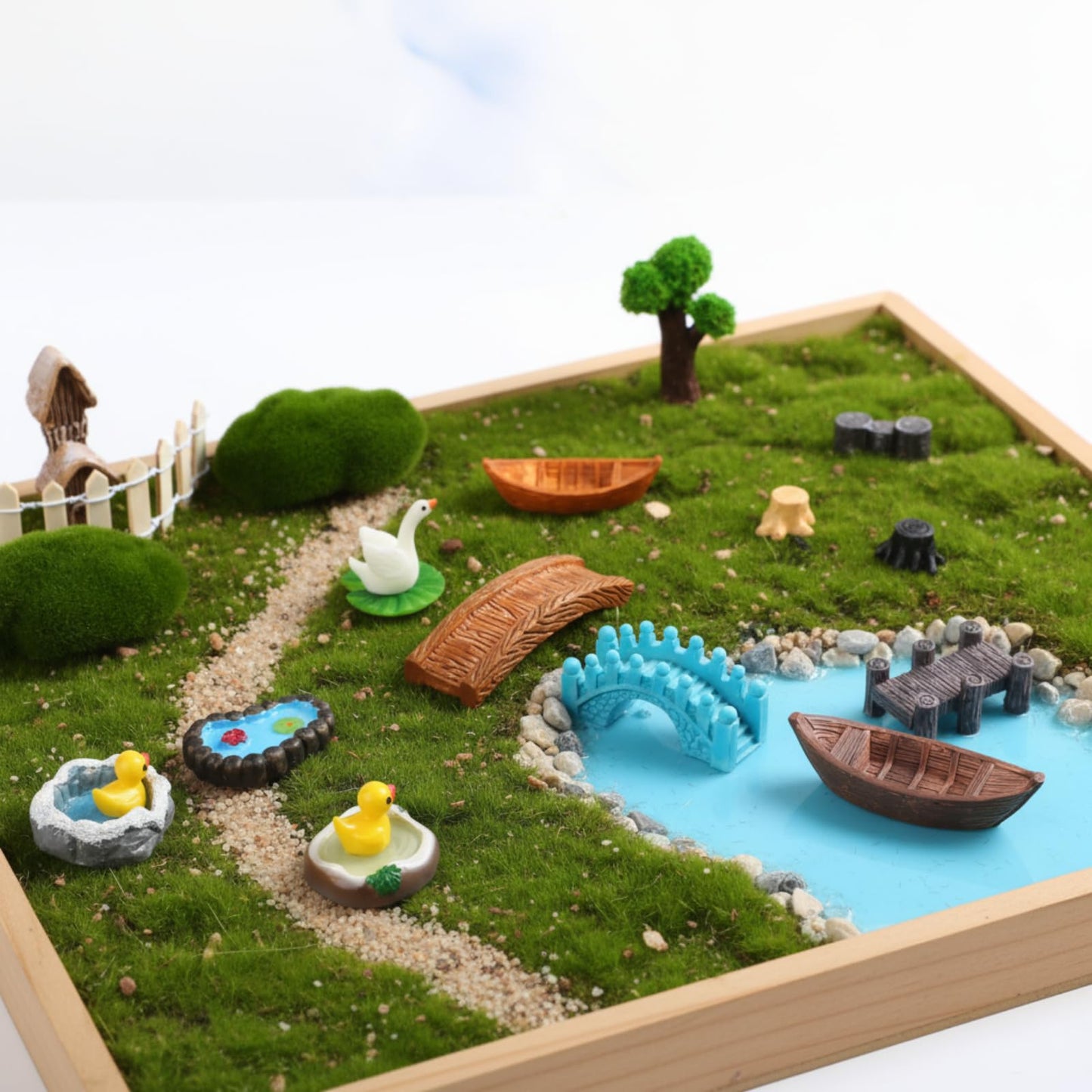BrightRow 56 Pcs Fairy Garden Miniatures Accessories Bulk Miniature Nature Village Theme Fairy Garden Supplies for Outdoor Mini Bridge House Landscape Water Well Ornament for DIY Craft Succulent Decor