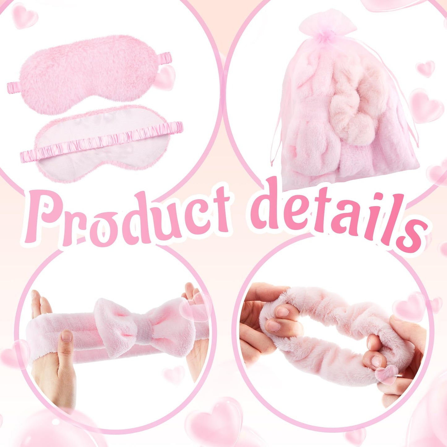 Fanfanwin 48 Pcs Sleepover Party Supplies Spa Birthday Slumber Pajamas Galentines Party Favors Coquette Throw Blanket Pillow Headband Scrunchies Eye Mask Cup Socks(Pink,Solid Color)