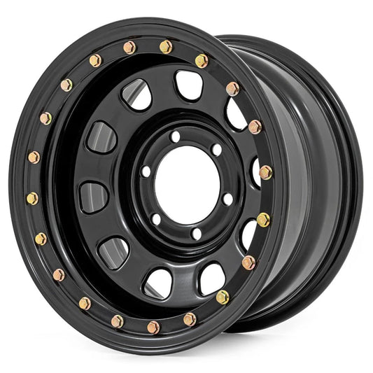 Rough Country 15x10 Black Steel Simulated Beadlock Wheel - 5x4.5, 39mm Offset, 3.30 Bore, Heavy-Duty Off-Road Rim for Trucks, Jeeps & SUVs
