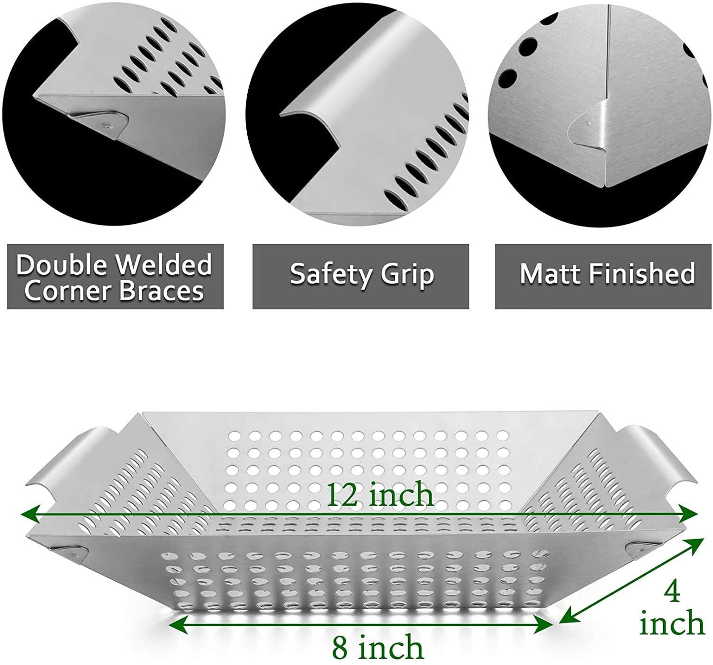 Stainless Steel Grill Basket, Large 12 Inches BBQ Accessories for Vegetable, Shrimps, Kabobs,Work for All Grill by DIMESHY