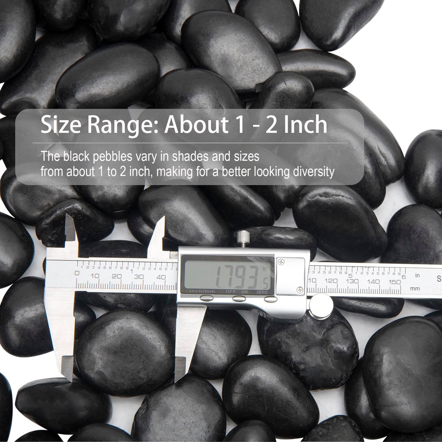 Black River Rocks - Large Polished Black Pebbles for Plants & Garden Decorative Stones, 1-2 Inch, 15 Pound