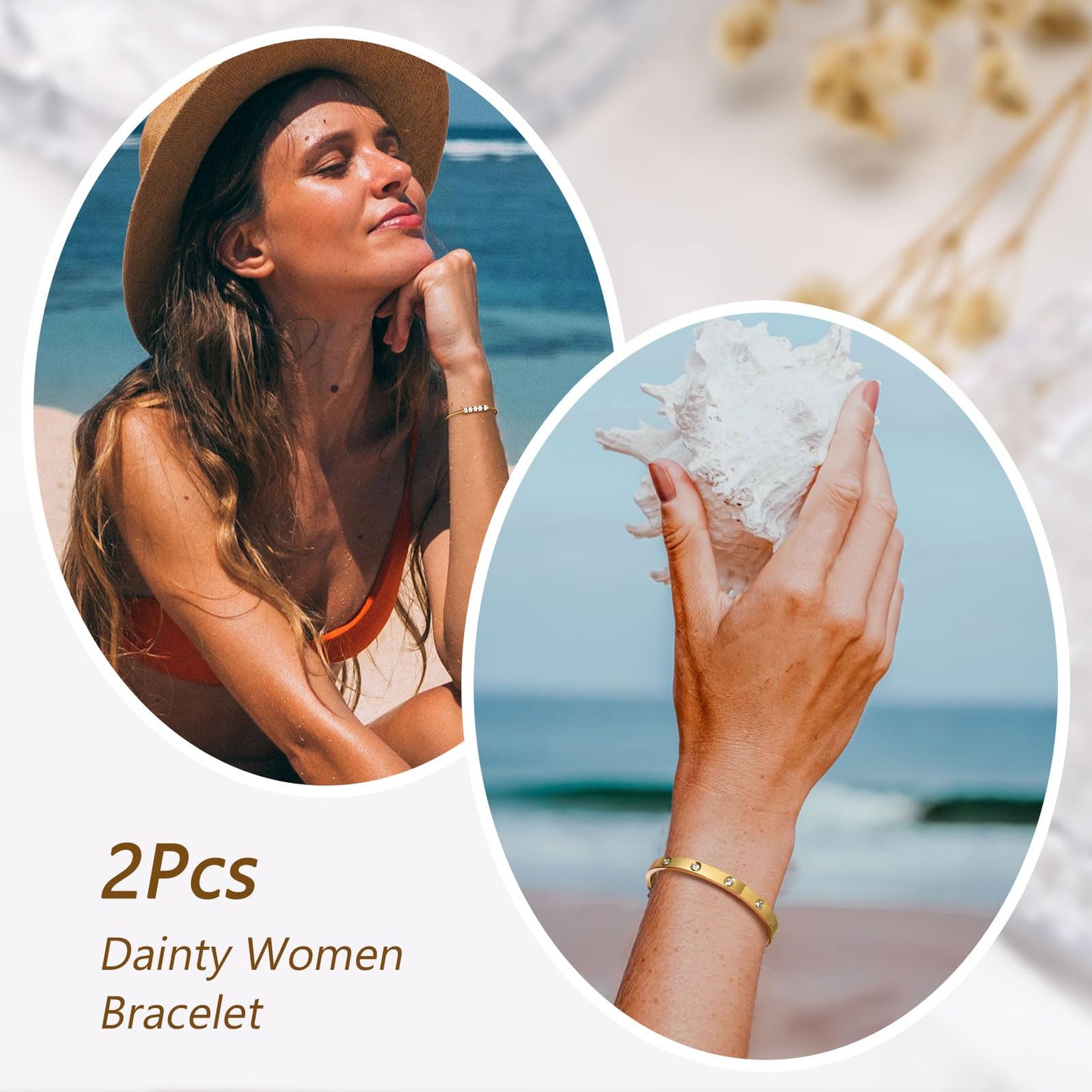 MPRAINBOW Gold Bracelets for Women, 2Pcs 18K Gold Plated Cubic Zirconia Bangle Crystal Friendship Bracelet Jewelry,Wedding Party Christmas Birthday Gift for Girlfriend Sister Daughter