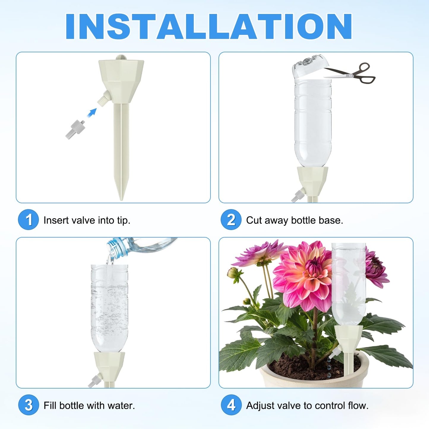 M METERXITY 8-Pack Self Watering Spikes for Plants, 6 Inch Plastic Plant Watering Devices with 8 Stoppers for Indoor/Outdoor Pots, Garden Water Planter System [Beige/Pink]