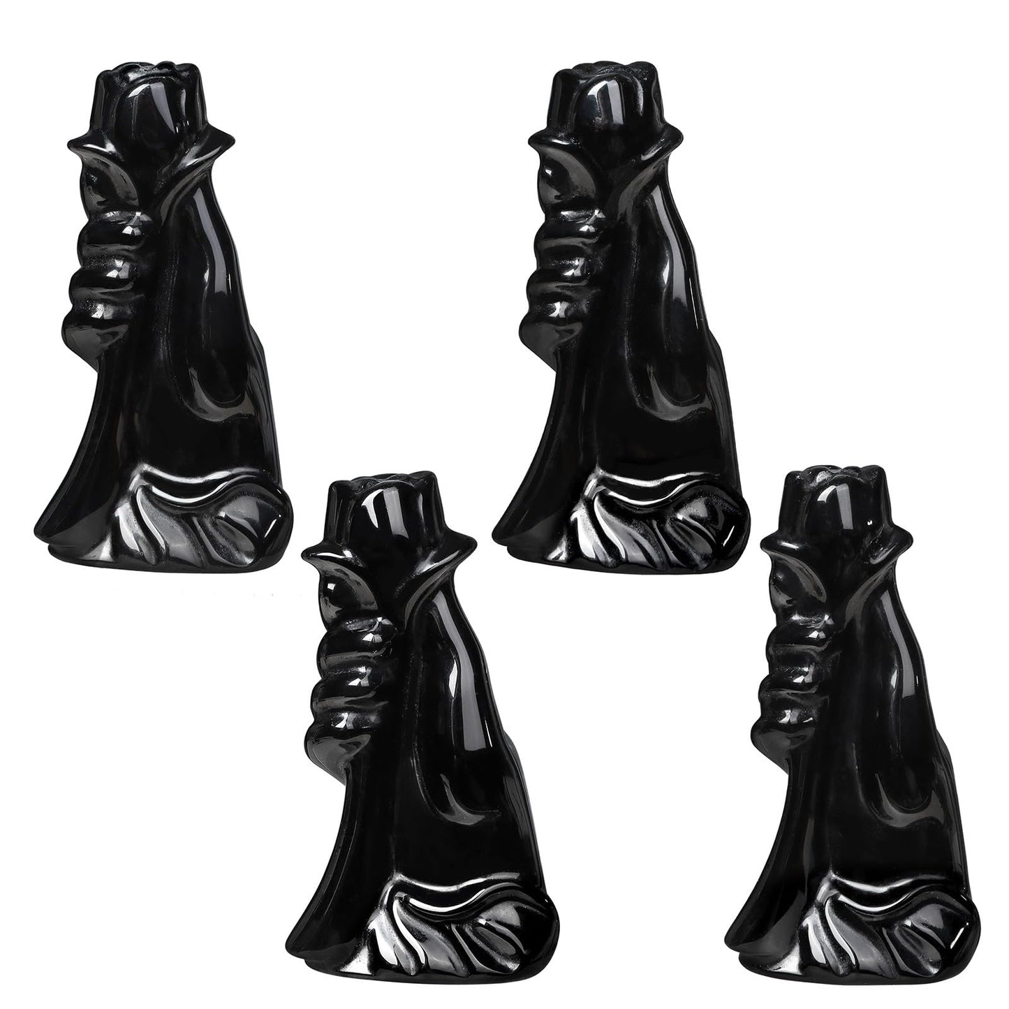 TUMBEELLUWA Hand Holding Rose Crystal Figurine Decor for Table Shelves, Love Sign Hand Statue Flower Sculpture Romantic Gifts for Women, Black Obsidian