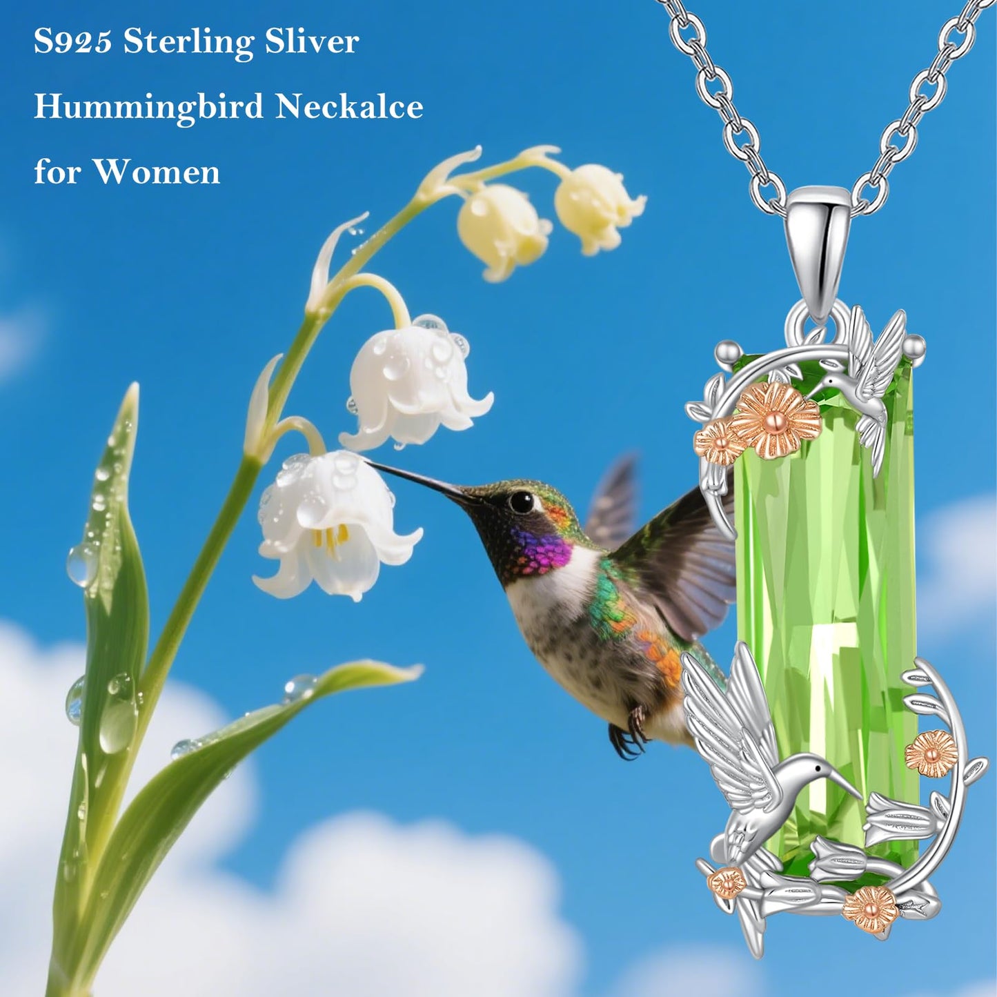 AENEAS Valentines Day Gifts for Women Her Hummingbird Necklace Sterling Silver Green Crystal Pendant Necklace Emerald Jewelry Hummingbird Gifts for Women Wife Her