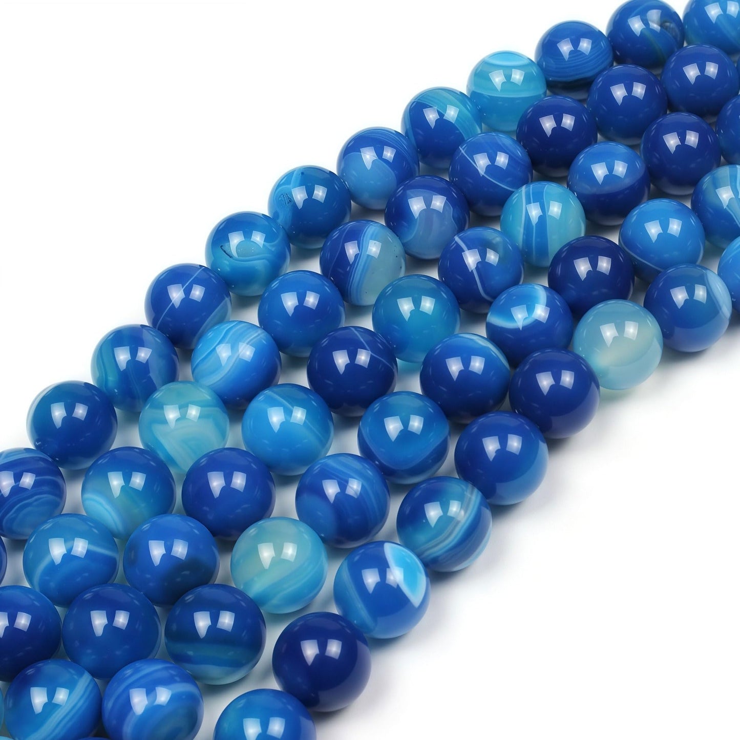 MJDCB Natural Stone Beads Blue Striped Agate Round Loose Beads for Jewelry Making DIY Bracelet Necklace (10mm)