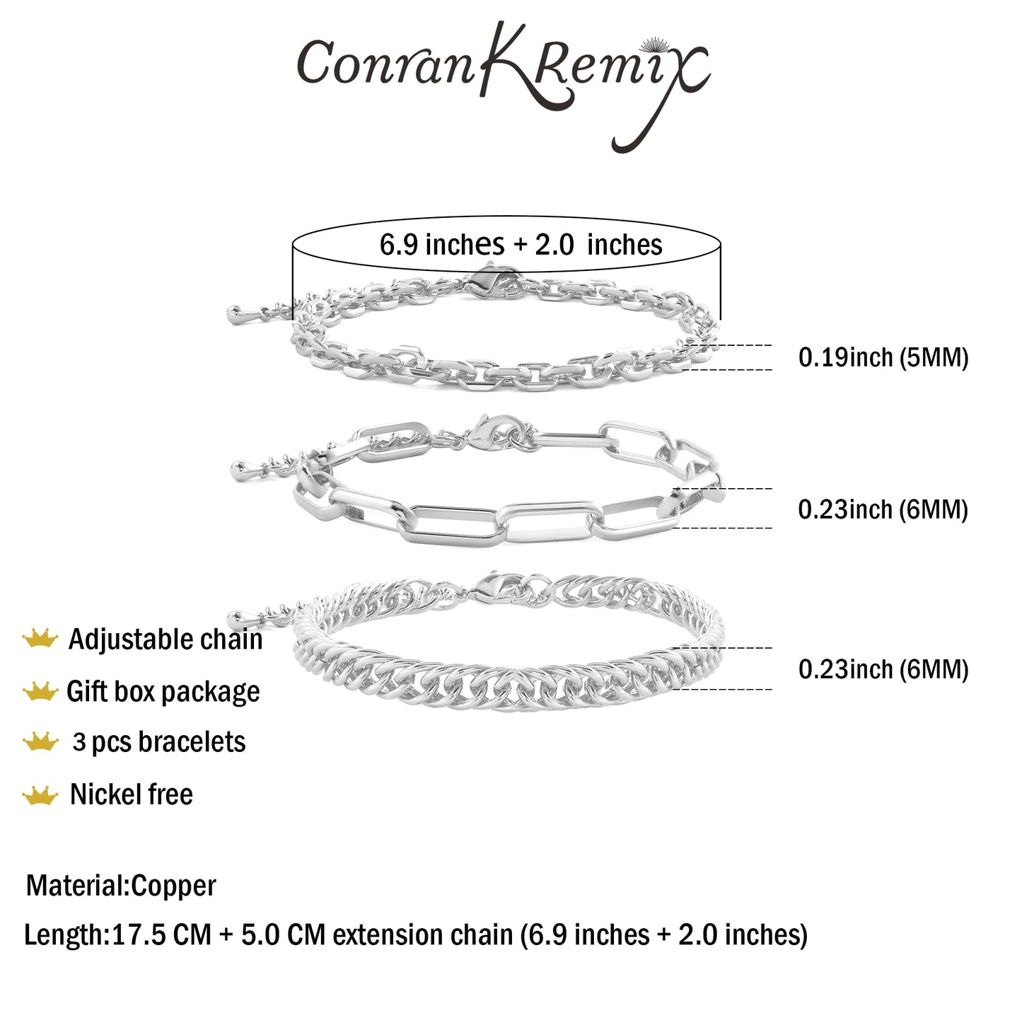 Silver Chain Bracelets Set For Women,Dainty Chunky Link Layered Paperclip Rope Chain Stake Bracelet Sets Fashion Trendy Jewelry For Women
