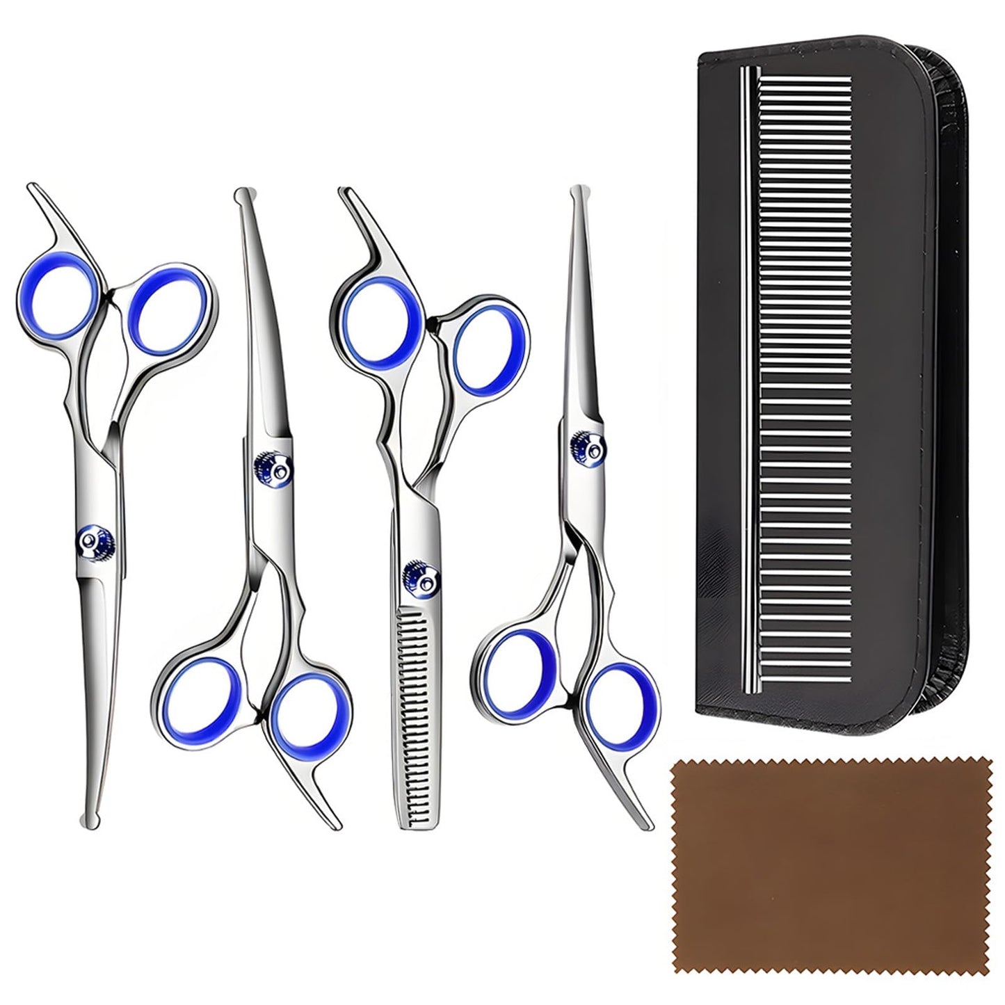 HCHYEY Dog Grooming Scissor, 7-in-1 Pet Grooming Scissor for Dogs, Professional Dog Grooming Kit with Safety Round Tips, Titanium Coated Cat Scissors Kit for Home Grooming (Blue)