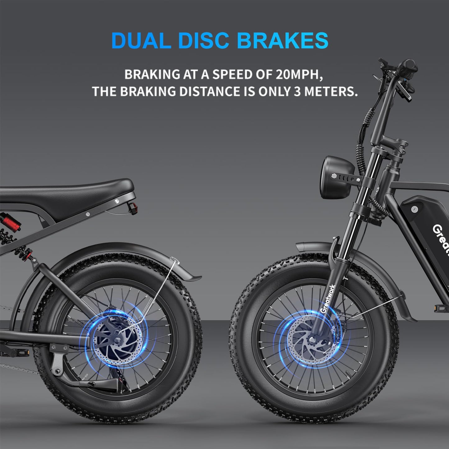 GREATWORK 2500W Peak Electric Bike for Adults, 1200Wh Removable Battery, Max 37MPH & 100 Miles Electric Dirt Bike with Full Suspension, 20"x4" Fat Tire Motorcycle Style Commuter Ebike for Men Women