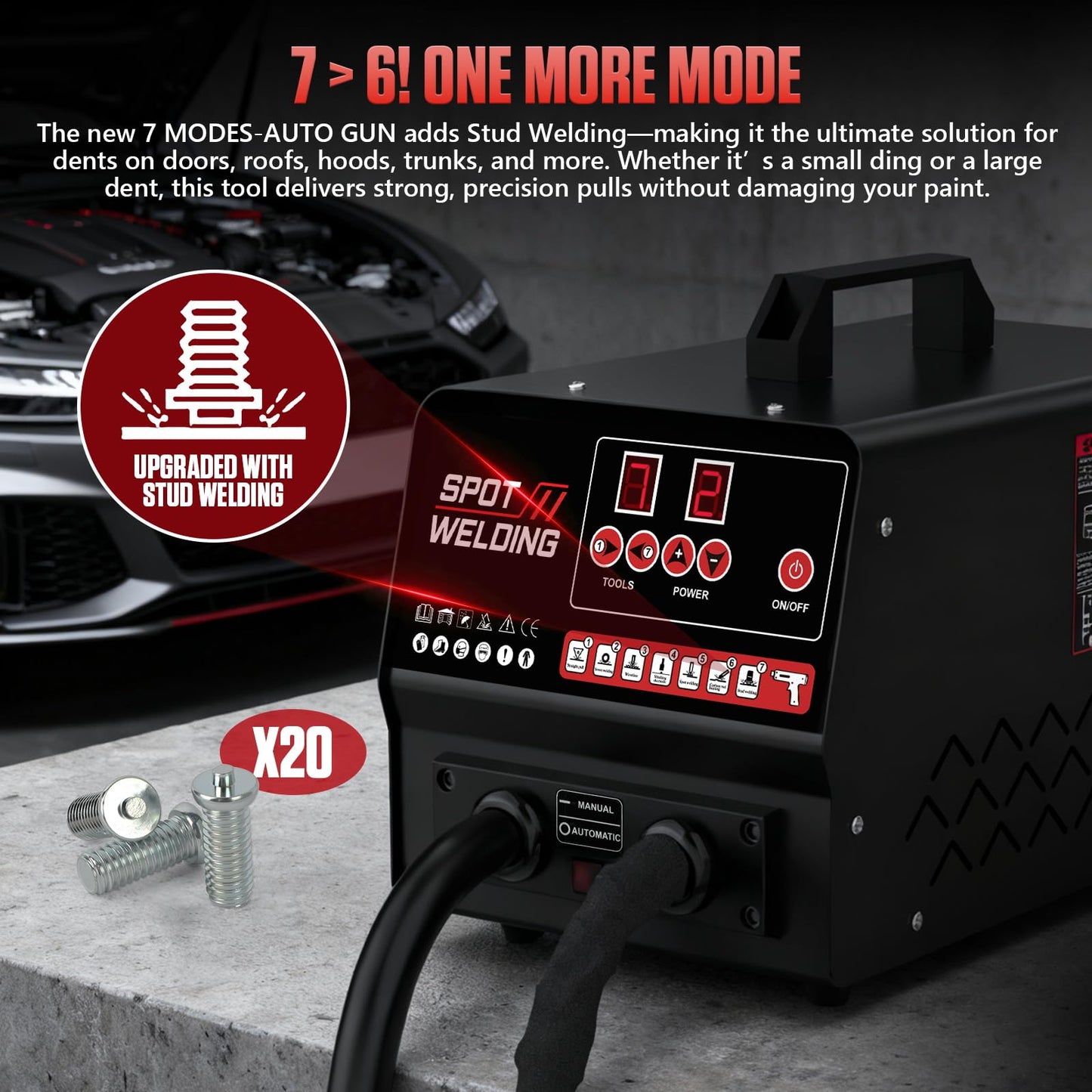 BELEY Dent Puller Welder Kit,4200A Auto Body Spot Welding Machine with Manual/Automatic & 7 Welding Modes,Stud Welder for Car/Truck/Motorcycle Dent Repair (110V 3500W)