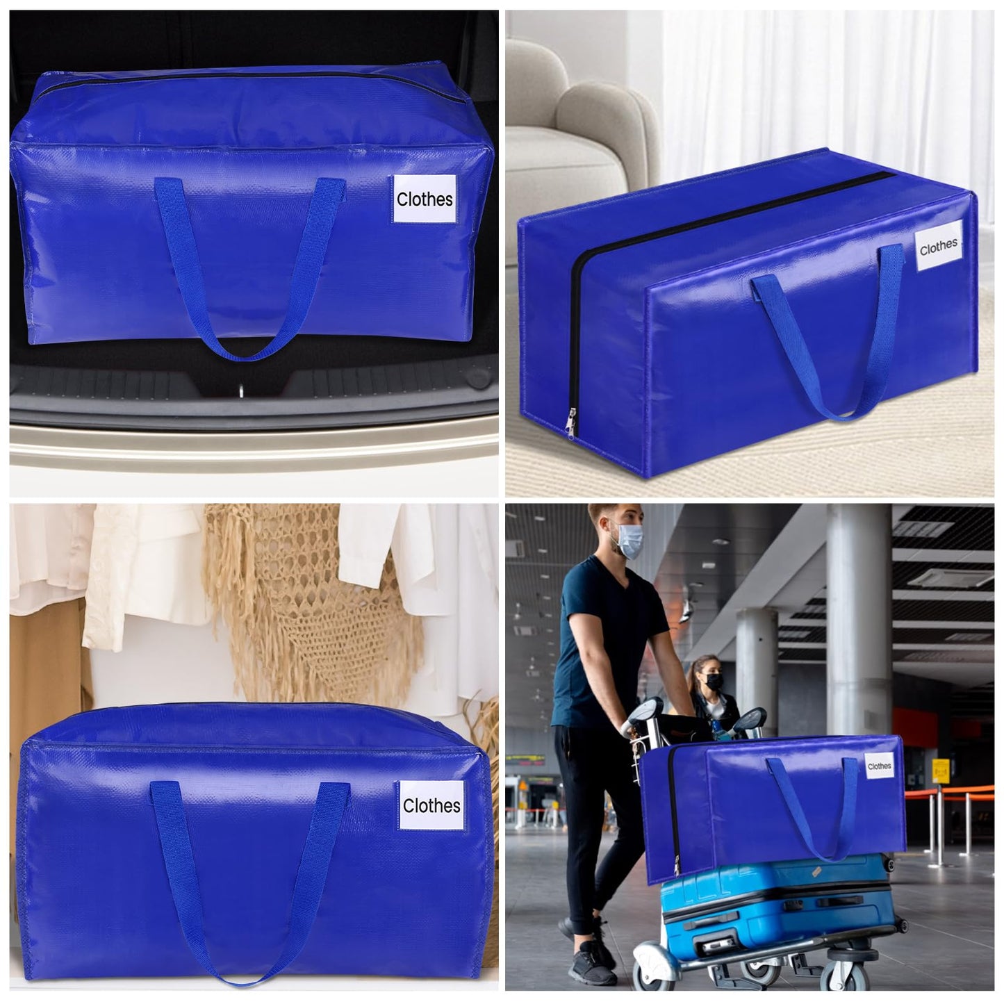 BlissTotes Moving Bags, Heavy Duty Moving Supplies & Storage Bags, Extra Large Packing Bags, Boxes with Tag Pockets, Collapsible Fold Flat Storage Totes, Alternative to Box and Bin, 93L, 6 Packs