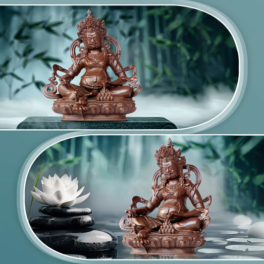 AksharaPadma Buddha Statue Indoor, 2.9 inch Handmade Pure Copper Buddha Statues for Home Decor, Vintage Office Bedroom Shelf Decor Entryway (Yellow Jambhala)
