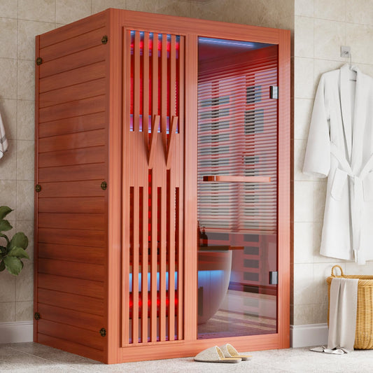 MEISSALIVVE Full Spectrum Sauna for Home, 1-2 Person Infrared Sauna with 7-Color Light Therapy & Bluetooth Speakers, Indoor Dry Heat Sauna with Red Light, Personal Luxury Spa for Home & Gym