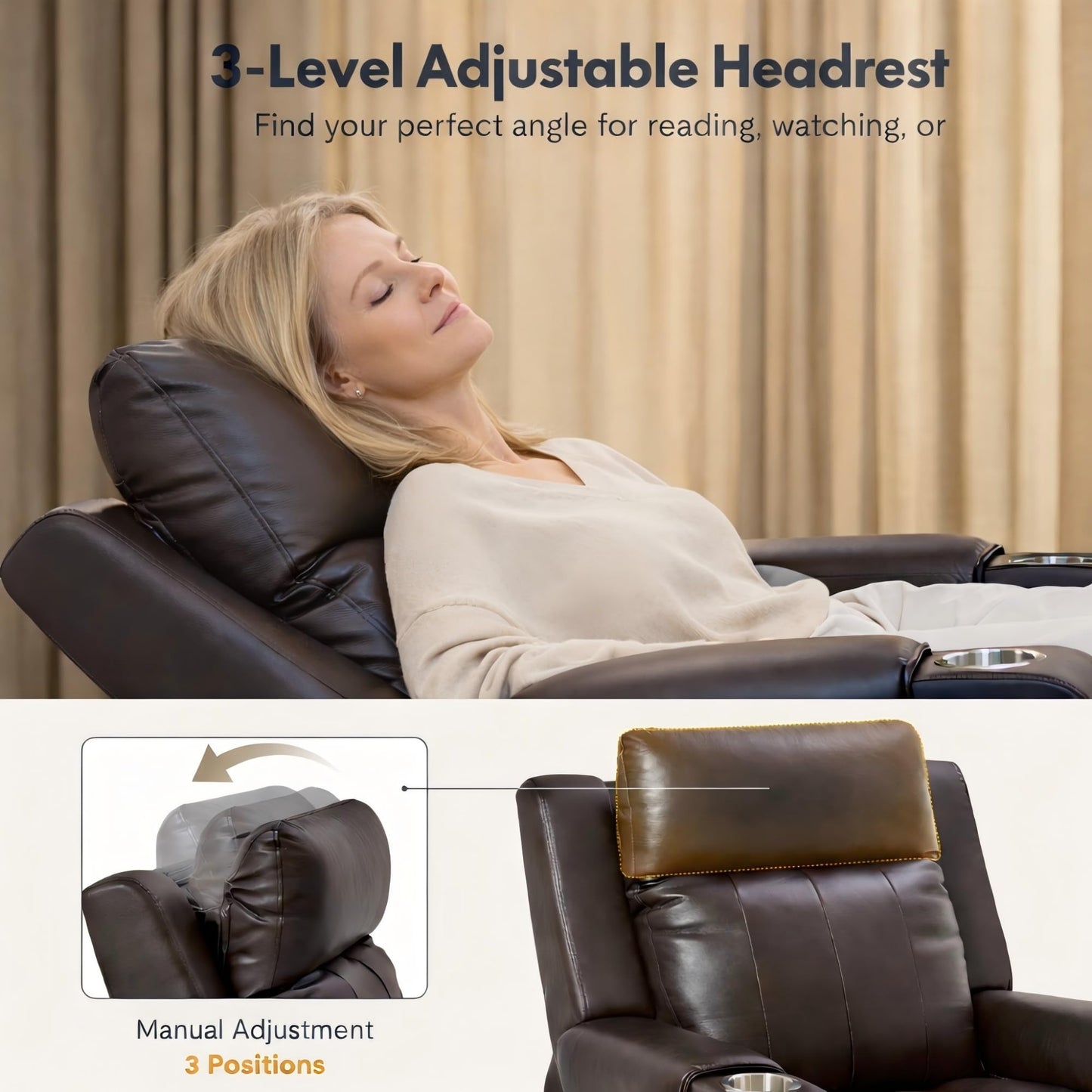 FLEXISPOT Truffle Genuine Leather Power Recliner w/ 1.2" Wall-Hugger Clearance, Electric Zero-Wall RV Recliner w/Adjustable Headrest, Massage & Heat, Home Theater Sofa, FSC-Certified, Chocolate