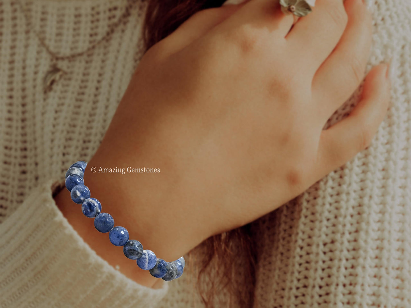 Amazing Gemstone Sodalite Bracelet for Women - Chakra Mens Bracelet Protection Crystals and Healing Stones - Blessing Spiritual Meditation Stocking Stuffers (Faceted Beaded Bracelet)