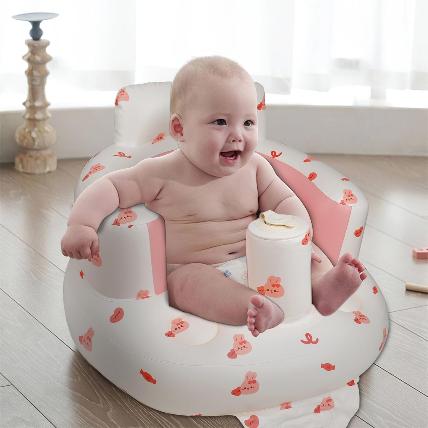 EKEPE Inflatable Baby Chair with Built in Air Pump, Sit me Up Floor Seat for Baby 3 Months & Up, Blow Up Baby Seats for Infants for Sitting Up - Bunny