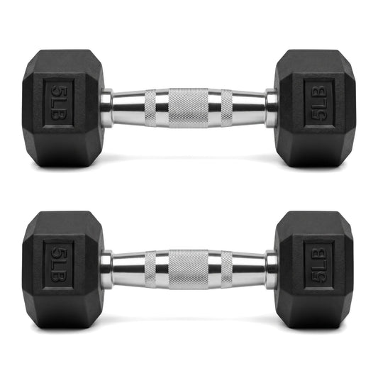YUFER Premium Coated 5 lbs Rubber Hex Dumbbell Set of 2, Non-Rolling Hand Weights for Home Gym Strength Training & Exercise Fitness