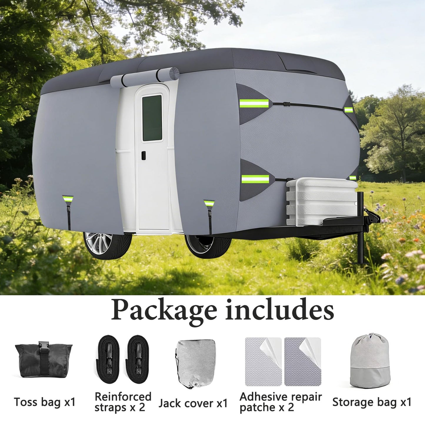 Fiberglass Travel Trailer Cover 7 Layers Breathable Waterproof Rip-Stop Camper Cover (Fits 10' to 13'-160" L x 80" W x 84" H)