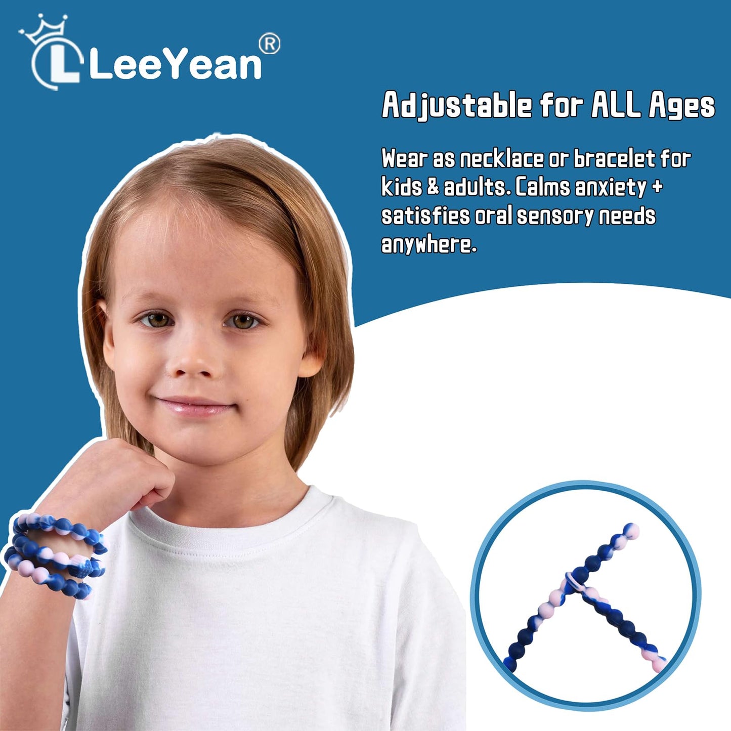 Chew Necklaces for Sensory Kids, 2 Pack Chewy Necklace Sensory to Reduces Anxiety and Stress, Integrated Safety Design Teething Necklace for Baby, BPA Free