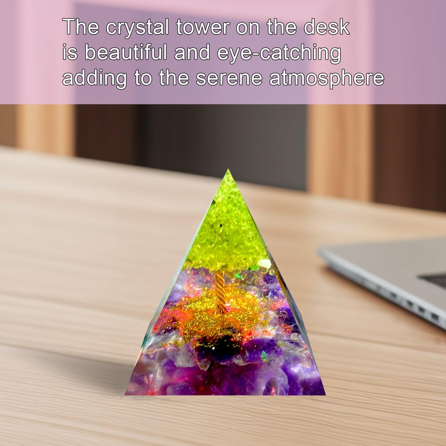 Saefheled Tree of Life Orgone Pyramid,Natural Energy Peridot Amethyst Orgonite Healing Crystal Pyramid,for Reduce Stress,Balance Chakra,Meditation Attract Luck,Accumulate Wealth Health(6cm)