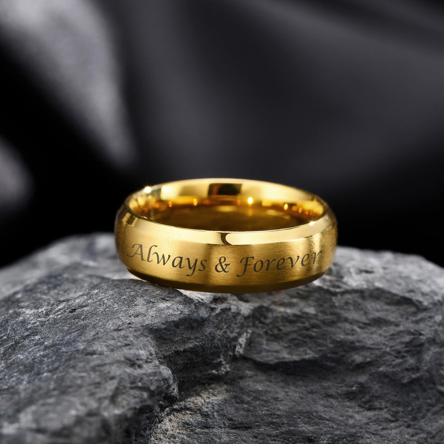 VNOX Customize Gold Plated Stainless Steel Beveled Edge Matte Brushed Finish Rings for Wedding Band,Size 12
