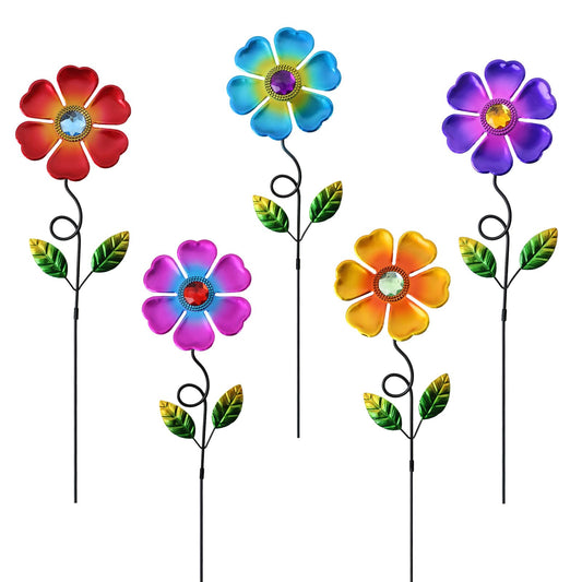 Venniy Garden Decor for Outside,Multi-Color Metal Flower Yard Art Decorative Stakes 5 pcs Lawn Ornaments Front Yard Spring Outdoor Porch Pathway Decor