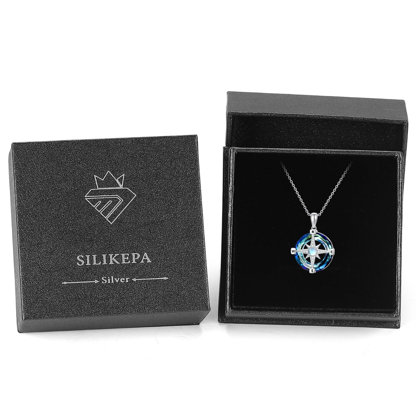 Silikepa Compass Necklace for Women 925 Sterling Silver Compass North Star Pendant Necklace with Zircon Graduation Season Jewelry Gift for Women
