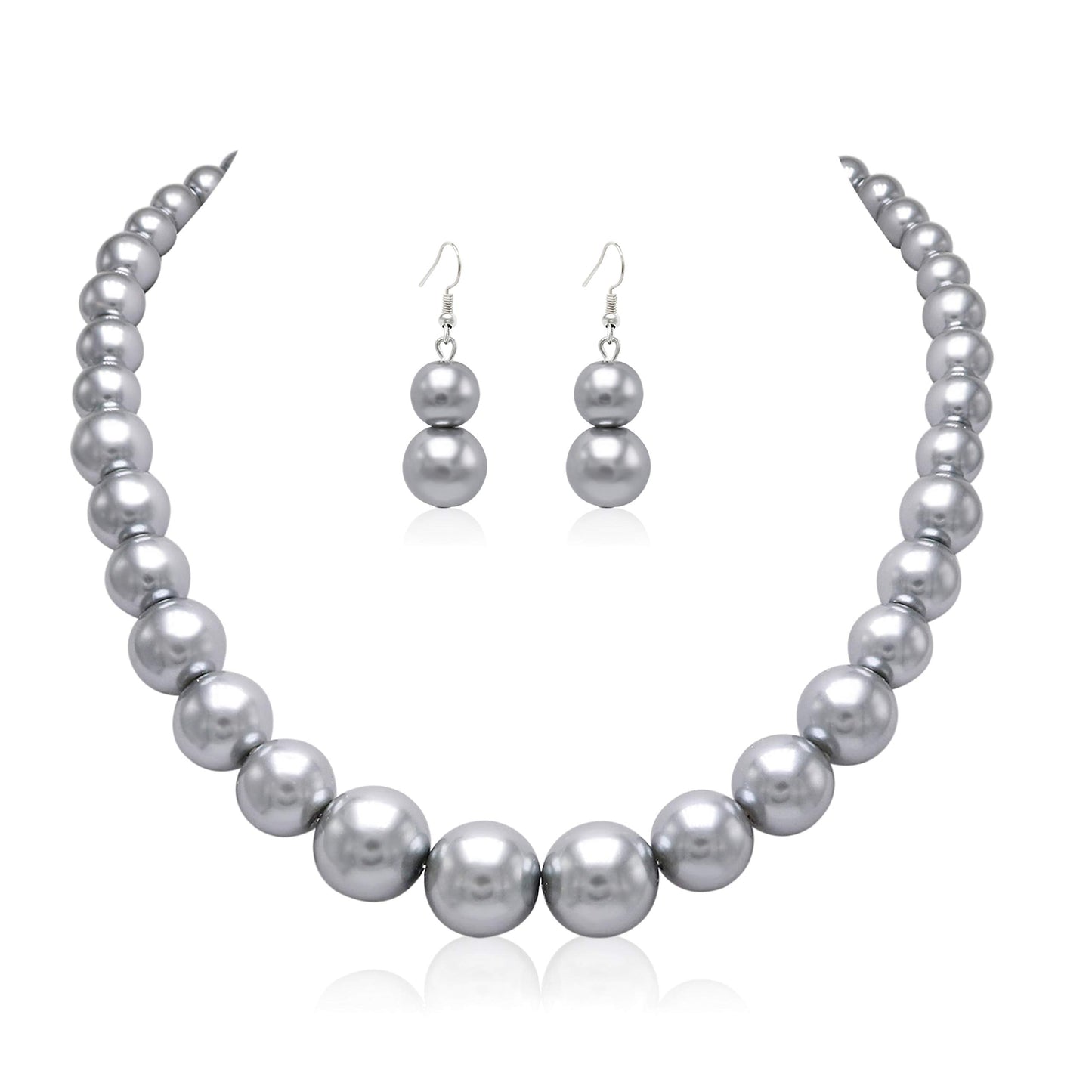 Cryshimmer Pearl Choker Necklace for Women Faux Pearl Beads Strand Necklace Earring Set Costume Jewelry (Grey)