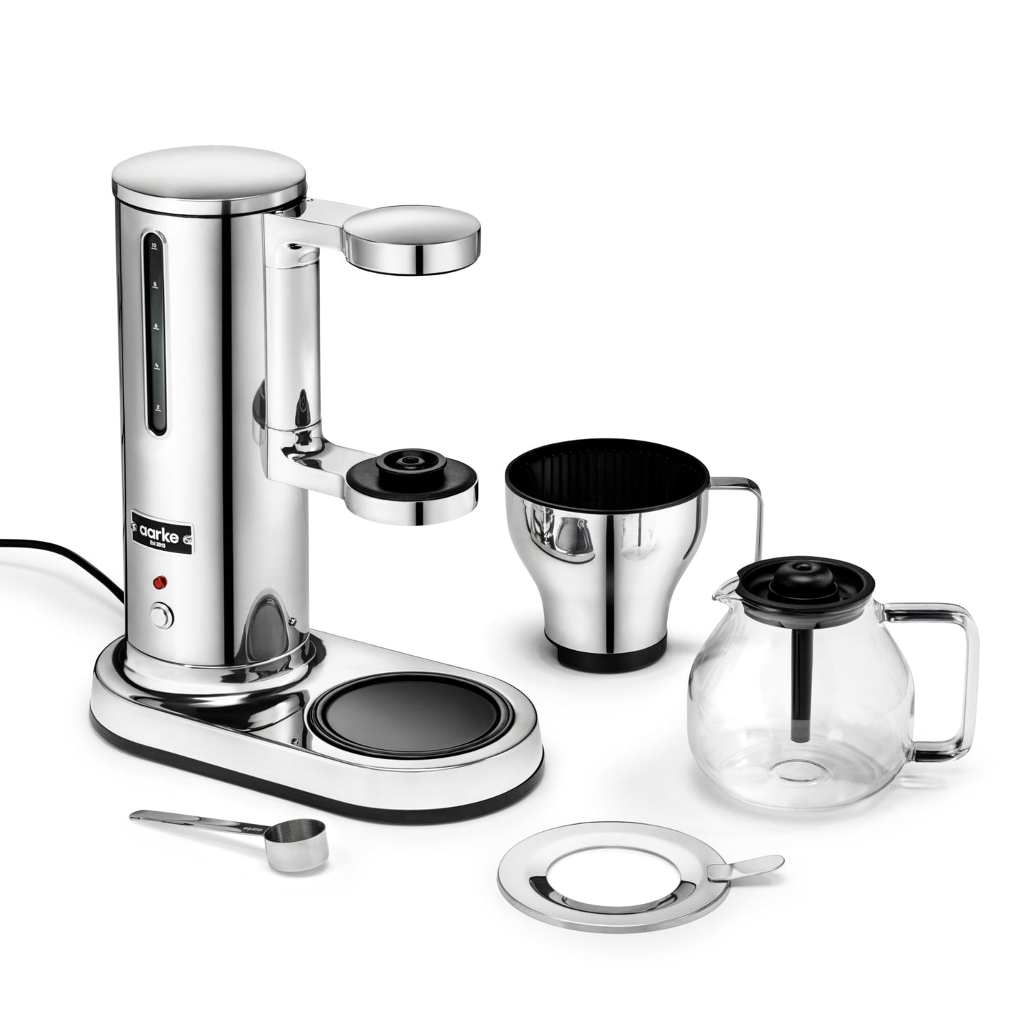 aarke Coffee Maker - Electric Drip Brewer with Automatic Drip-Stop, Glass Carafe, Brews Full Pot in Under 6 Minutes, SCA certified, Stainless Steel