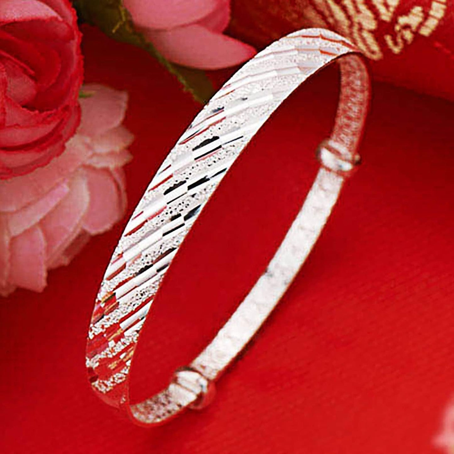 925 Sterling Silver Plated Cuff Bangle Bracelets for Women Fashionable Glitter Star Bangle Bracelet Open Adjustable Wide Cuff Bracelet for Teen Girls Fashion Jewelry (silver H) Gifts for Lovers