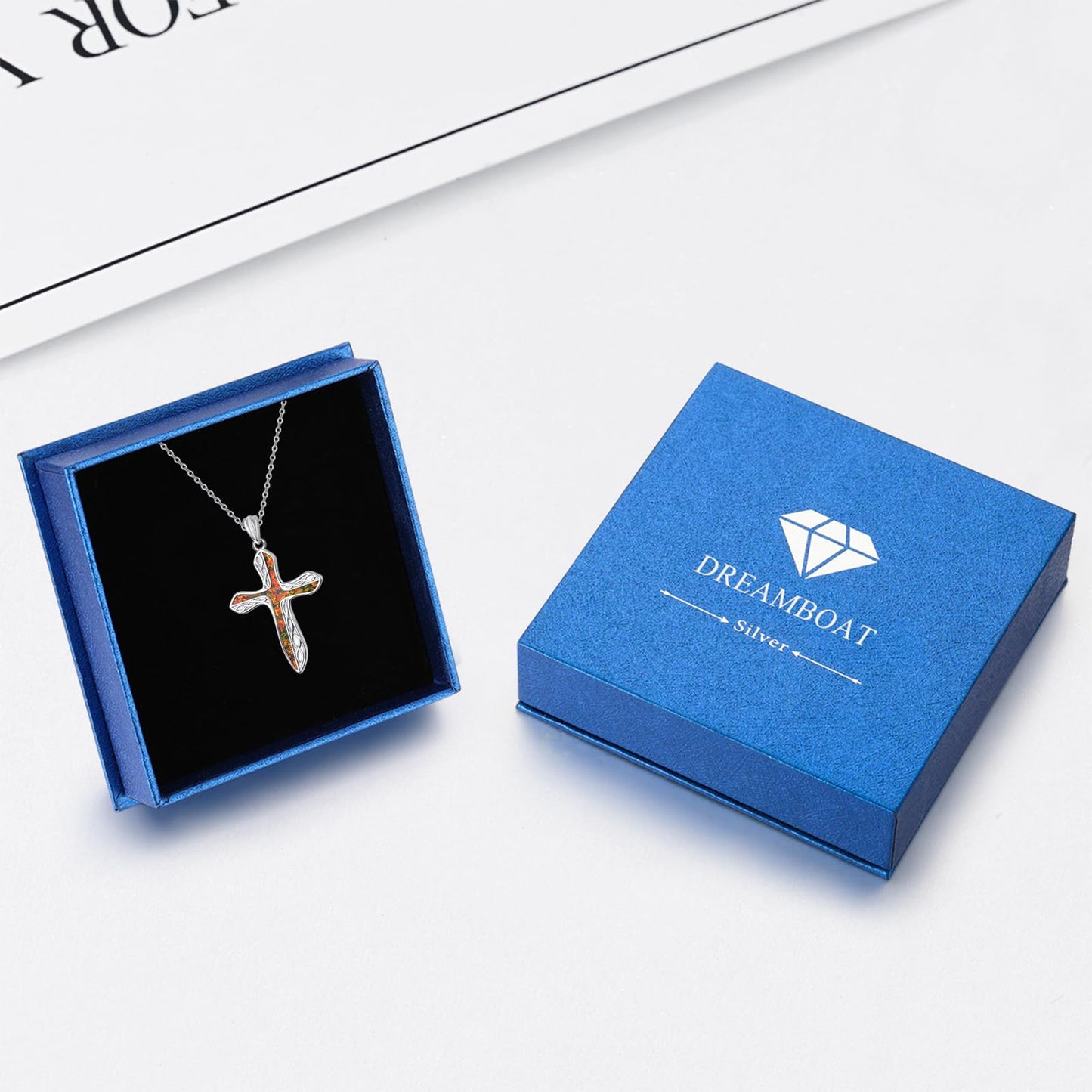 Dreamboat Sterling Silver Cross Necklace for Womens Cross Pendant Faith Christian Jewelry Black Opal Celtic Necklace Confirmation Religious Gifts for Mom