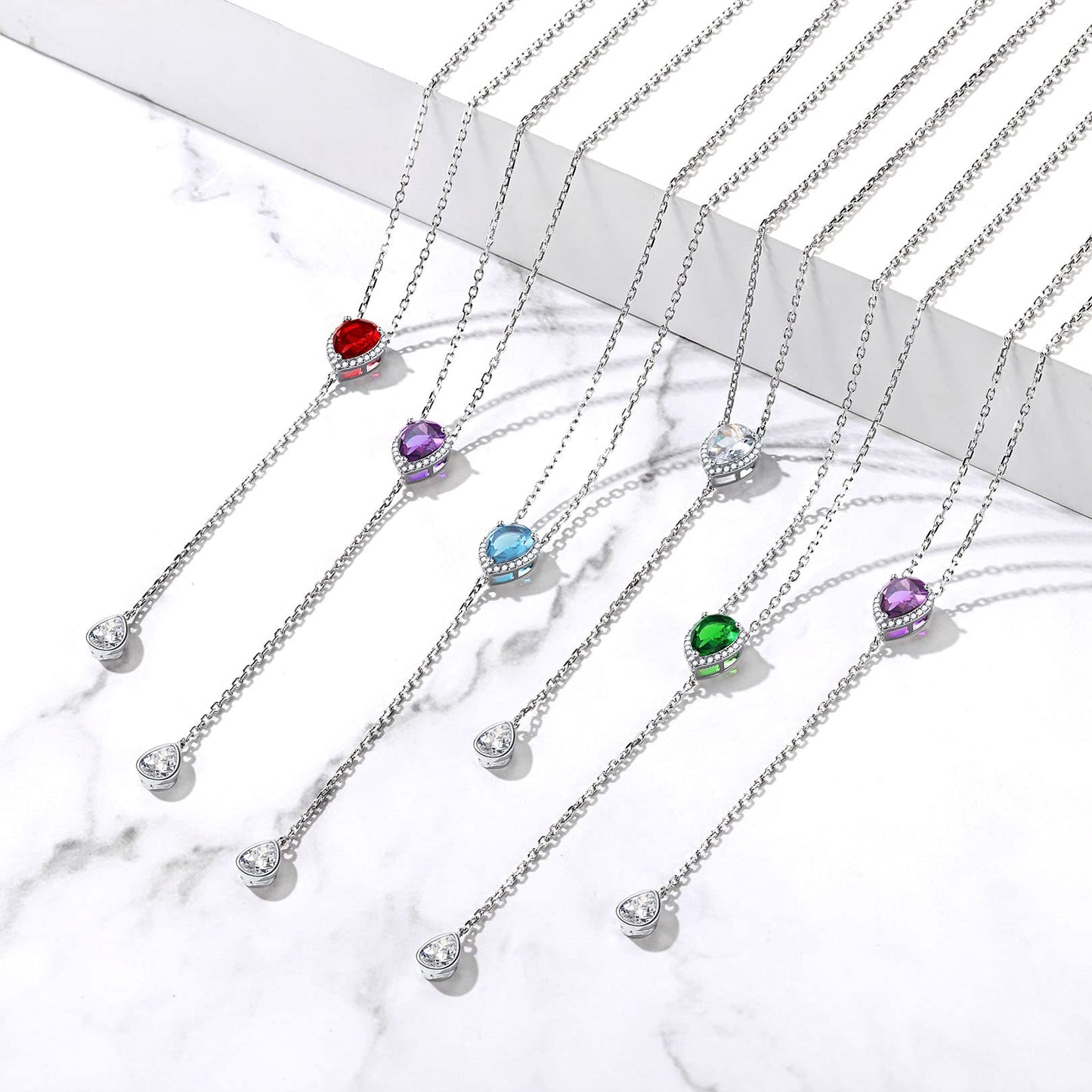 FOCALOOK Synthetic Aquamarine Pear Pendant March Birthstone Necklace for Women Mom Daughter 925 Sterling Silver Birth Gemstone Jewelry