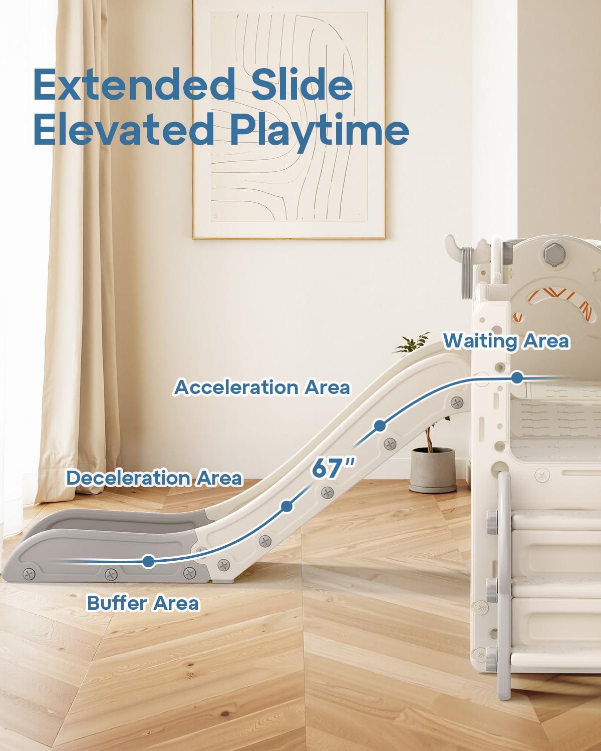 BIERUM Toddler Slide Set with Basketball Hoop, Golf Game & Drawing Board, 13-in-1 Indoor Outdoor Toddler Slides Playground for Kids Ages 1+, Kids Climber Playset for Backyard (Cream&Gray)