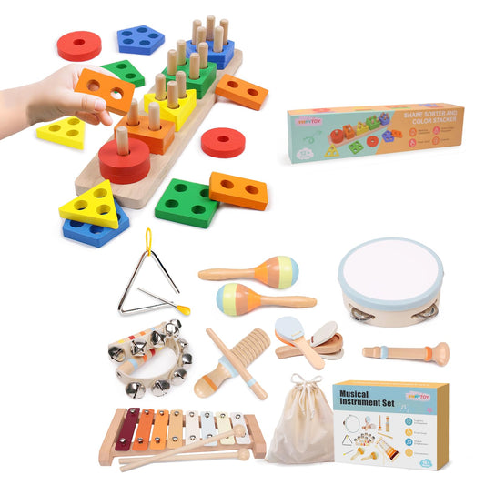 YHHYTOY Montessori Toys for 1 Year Old, Wooden Baby Toy Sensory Educational Musical and Color Sorting Toys for Toddlers 1-3