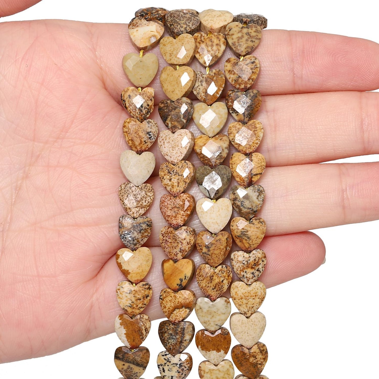 Nitopupu 22pcs Faceted Heart Bead Natural Picture Stone Beads 8mm Crystals and Healing Stones for Jewelry Making Supplies,Friendship Bracelet Kit,Love Gifts