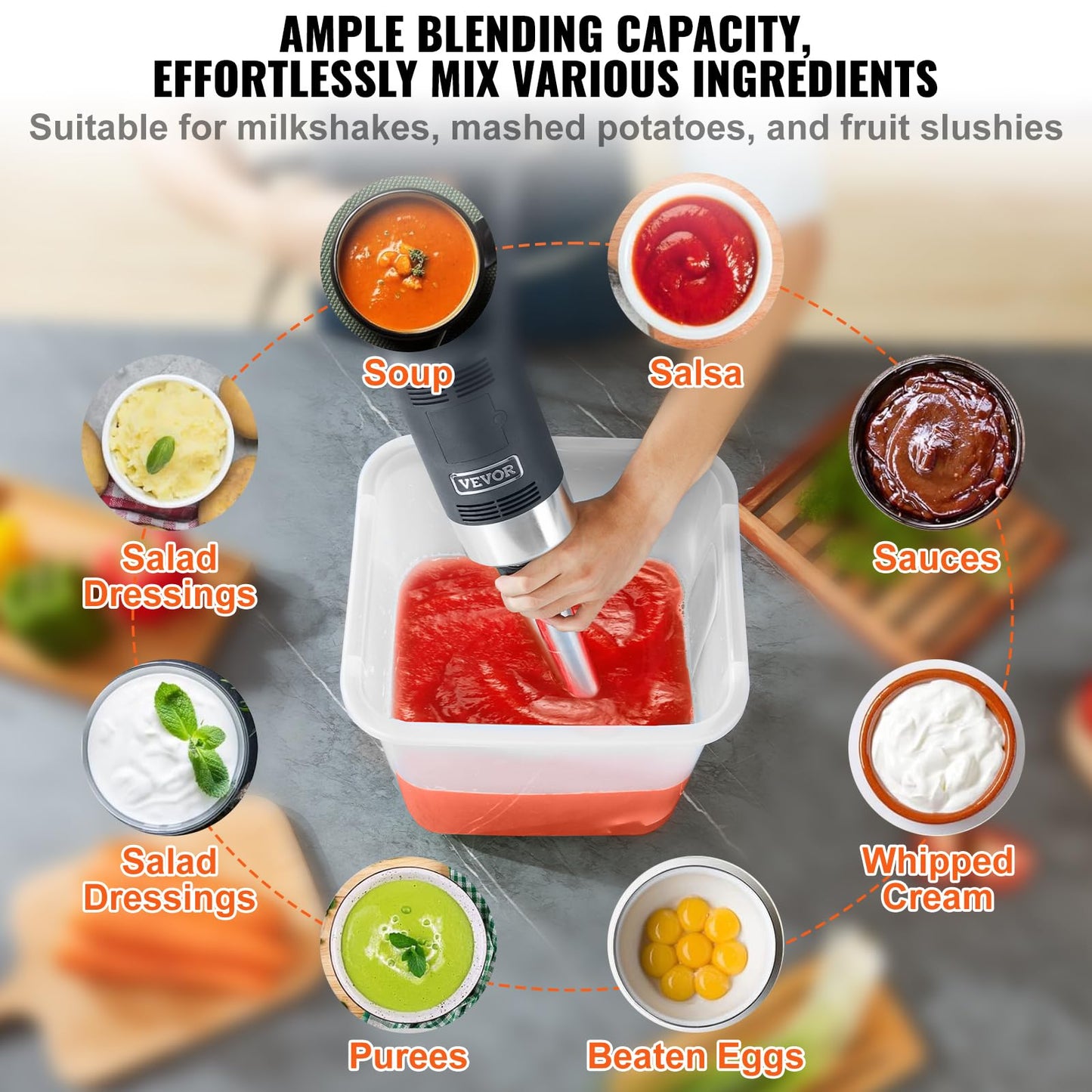 VEVOR 500W 12 Inch Heavy Duty Hand Mixer, Variable Speed Stick Mixer with 304 Stainless Steel Blade, Multi-Purpose Portable Mixer for Soup, Smoothie, Puree, Baby Food