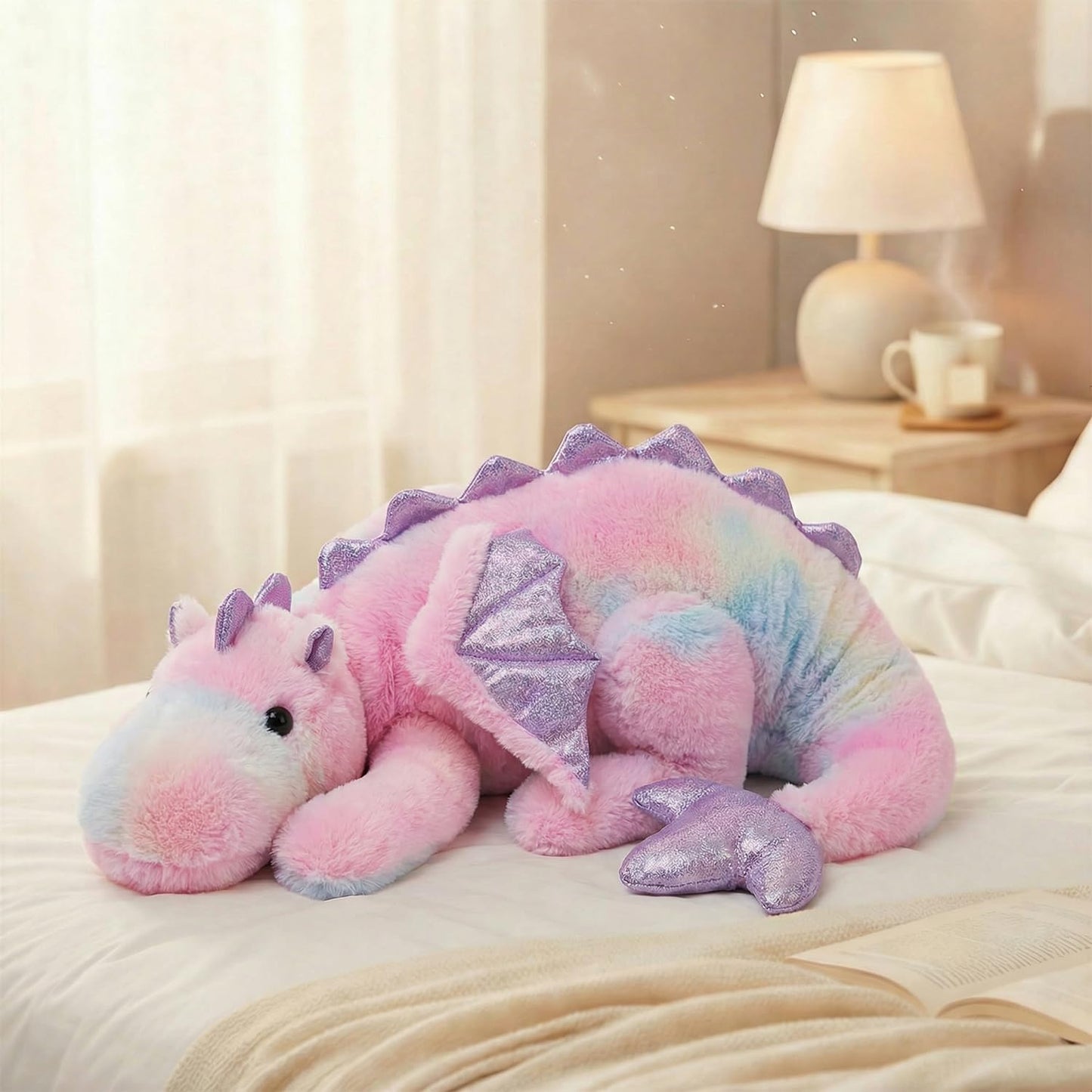 ARELUX Large 36in Cute Dragon Stuffed Animals Plush Toy Soft Colorful Pink Pterosaur Plushie Giant Fuzzy Dinosaur Pillow Plushies with Wings Cuddly for Friends Family Member